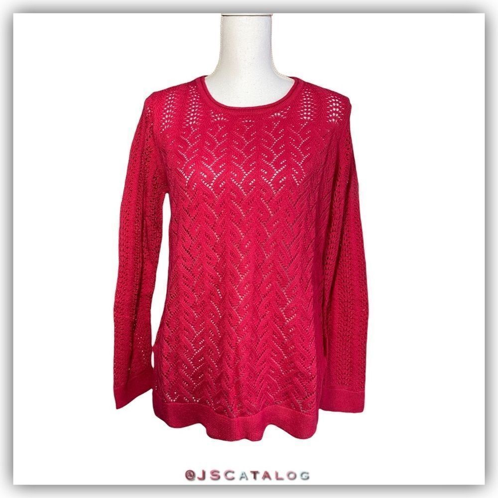 Pointelle Lightweight Crochet Knit Pullover